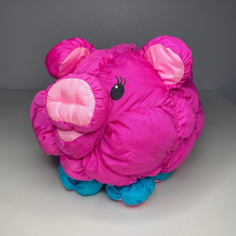 Vintage 1991 Commonwealth Hot Puffs Pink Pig Parachute Plush 10” Puffalump Neon